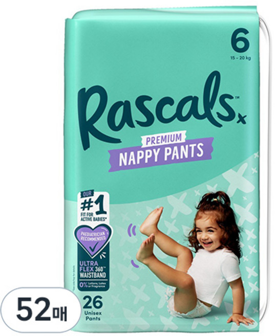라스칼프렌즈 프리미엄 팬티형 기저귀, 6단계, 52매
