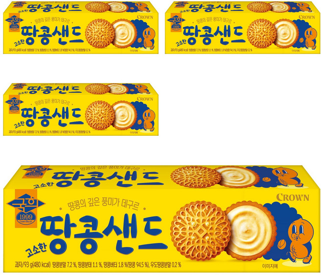 크라운 국희 고소한 땅콩샌드 소, 93g, 4개