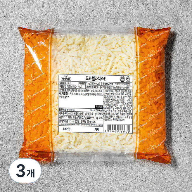 코다노 모짜렐라치즈 E, 1kg, 1개입, 3개
