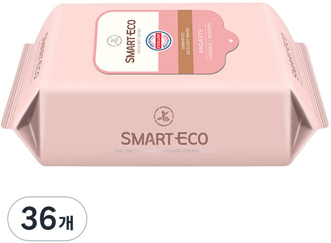 스마트에코 안단테 엠보 휴대용 리필형 아기물티슈, 62g, 20매, 36개