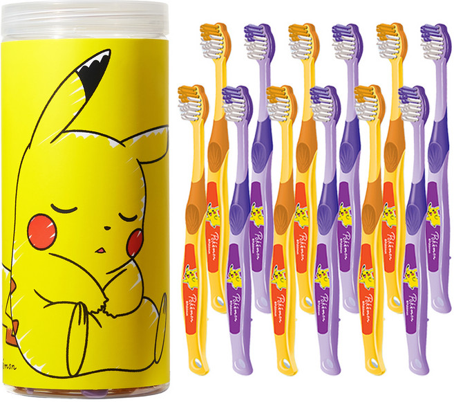 페리오 키즈 피카츄 스텝3 칫솔 + 칫솔캡 + 원통, 혼합색상, 12개입, 1세트