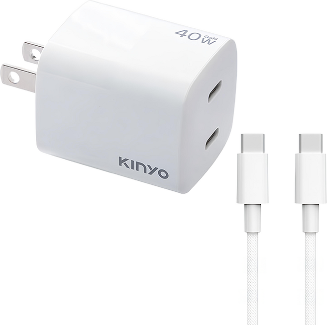 Kinyo 40W Dual Port Type-C 充電組 充電器 PD/QC GaN 白色 APDCB140W