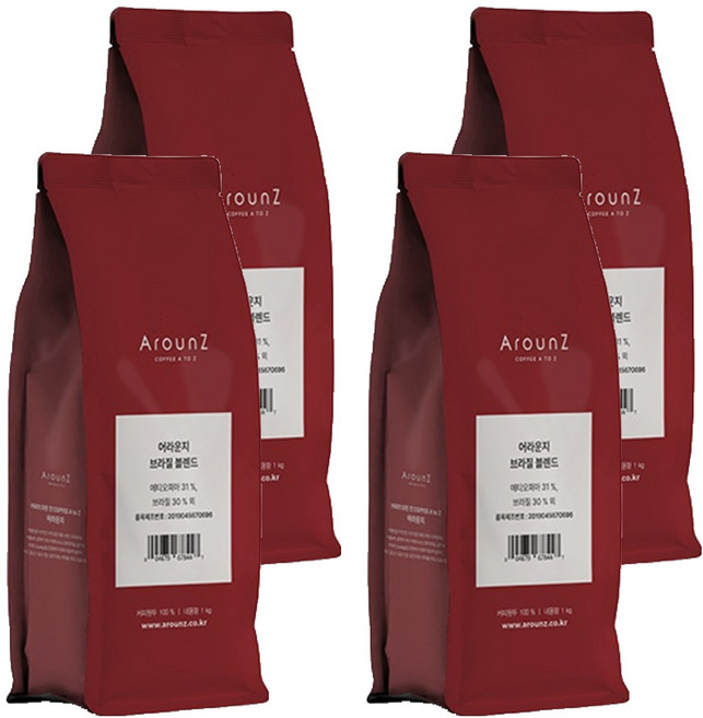 어라운지 블렌드 원두, 1kg, 4개, 홀빈(분쇄안함)