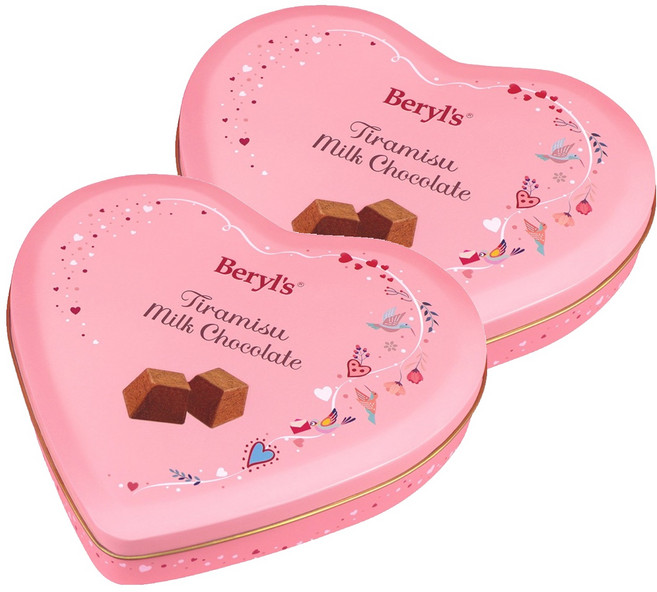 Beryl's 提拉米蘇風味牛奶巧克力 心型鐵盒裝 添加植物油, 80g, 2盒