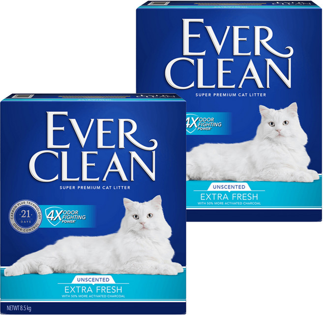 EVER CLEAN 藍鑽 4倍淨味貓砂, 8.5kg, 2盒, 無香