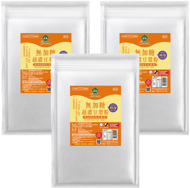 薌園 無加糖超濃豆漿粉 添加50%大豆蛋白, 500g, 3包