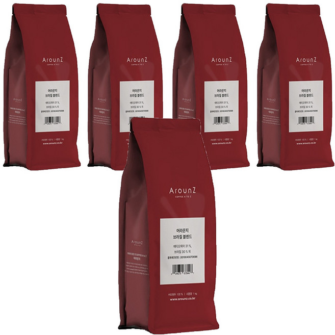 어라운지 블렌드 원두, 1kg, 5개, 홀빈(분쇄안함)