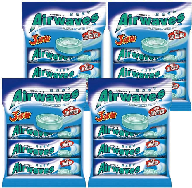 Airwaves 超涼無糖薄荷糖 3條裝, 90g, 4袋