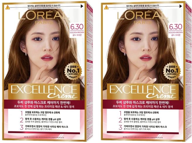 로레알파리 엑셀랑스 크림 빗캡으로 간편한 새치염색 염모제, 6.30호 골드 브라운, 2개 - 쿠팡