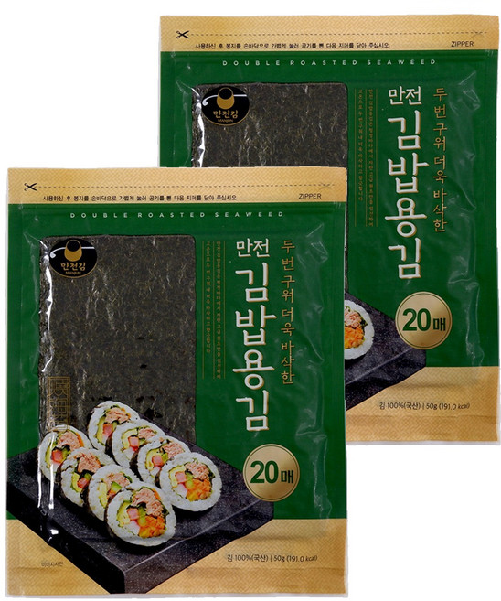 만전김 두번구원 더욱 바삭한 만전 김밥용김 20매, 50g, 2개