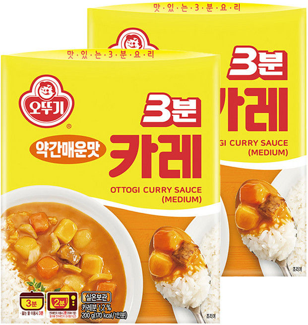 오뚜기3분 카레 약간매운맛, 200g, 2개
