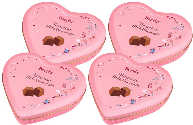 Beryl's 提拉米蘇風味牛奶巧克力 心型鐵盒裝 添加植物油, 80g, 4盒