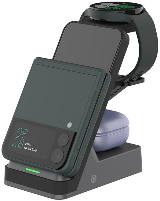 리큐엠 3in1 갤럭시워치5 Z플립 Z폴드 버즈 프로 멀티 고속 무선충전 거치대 Q3100S, 메탈릭 그레이, 1개