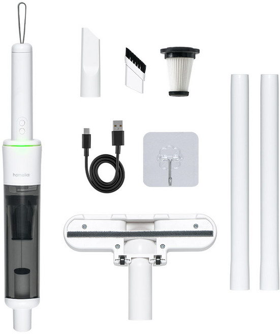 홈리아 BLDC 핸디 스틱 무선 진공 청소기 룸스틱 프로 HA-14BL + 2 in 1 솔 틈새 브러시 + 무타공 거치 후크 세트, 화이트