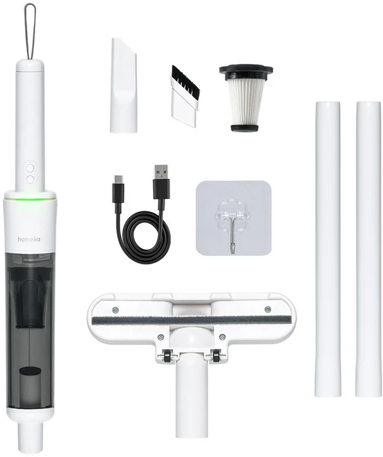 홈리아 BLDC 핸디 스틱 무선 진공 청소기 룸스틱 프로 HA-14BL + 2 in 1 솔 틈새 브러시 + 무타공 거치 후크 세트, 화이트