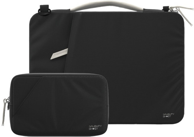 NAUGHTY GHOST 頑皮鬼 Atlas 防撞筆電包(含配件包/背帶)邊角防護設計 15~16吋適用, 經典黑, 1組