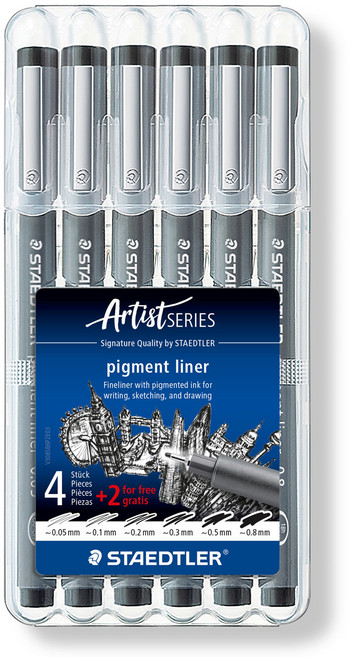 스테들러 피그먼트 라이너 308 디자인펜 6종, 흑색, 1세트