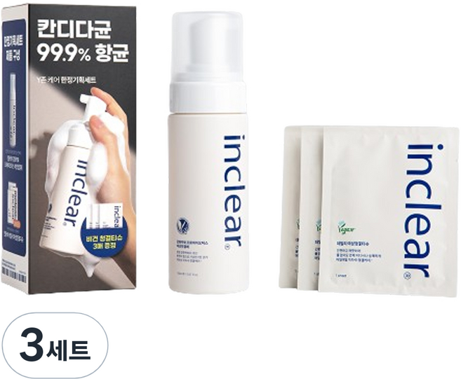 인클리어 강화약쑥 프로바이오틱스 여성청결제 + 청결 티슈 3p 세트, 3개, 150ml