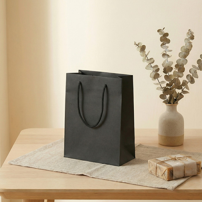 펜시픽 크라프트 무지 선물 쇼핑백 세로형, 블랙, 10개