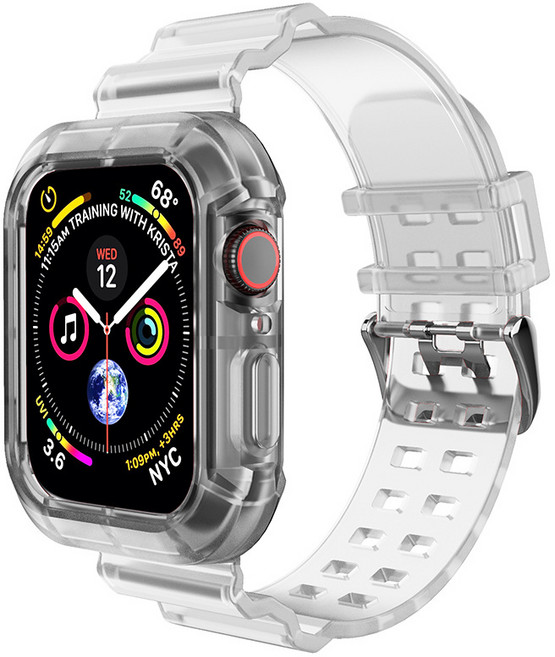 루아러블 애플워치 실리콘 스트랩 풀커버 케이스 일체형 밴드, 투명, 1개