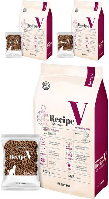 유한양행레시피브이 고양이 처방식 사료, 시니어, 1.2kg, 3개