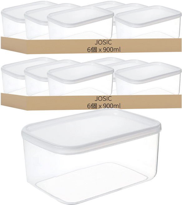 JOSIC 日系透明保鮮盒 透明色 900ml, 12個, 容器 + 蓋子