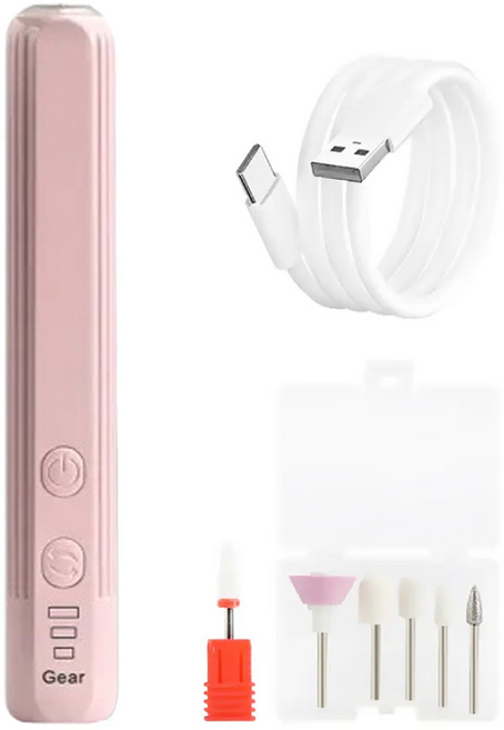 電動美甲打磨器 USB充電式指甲修護美甲機 附卸甲 + 磨甲 + 修甲 + 打磨 + 拋光 + 去死皮磨頭, 粉色, 1支