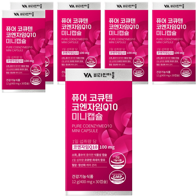 비타민마을 퓨어 코큐텐 코엔자임Q10 미니캡슐 12g, 30정, 6개
