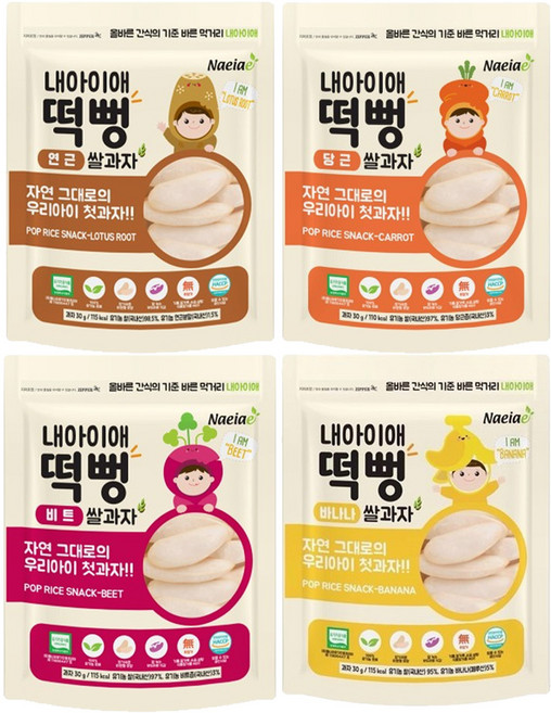 Naeiae 綜合米餅組 30g 4包, 甜菜根口味 + 蓮藕口味 + 胡蘿蔔口味 + 香蕉口味, 120g, 1組