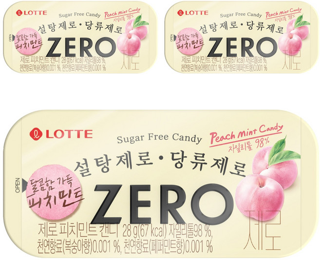 롯데제로 피치민트 캔디, 3개, 28g