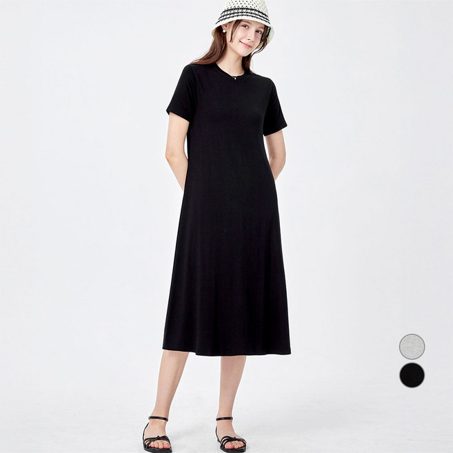 ELLE PARIS 여성용 찰랑 레이온 반팔 롱 원피스