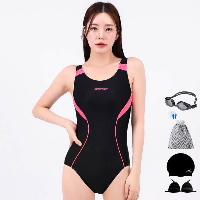 아쿠아티카 여성용 원피스 수영복 AQA1506 + 일반용 수경 6종세트