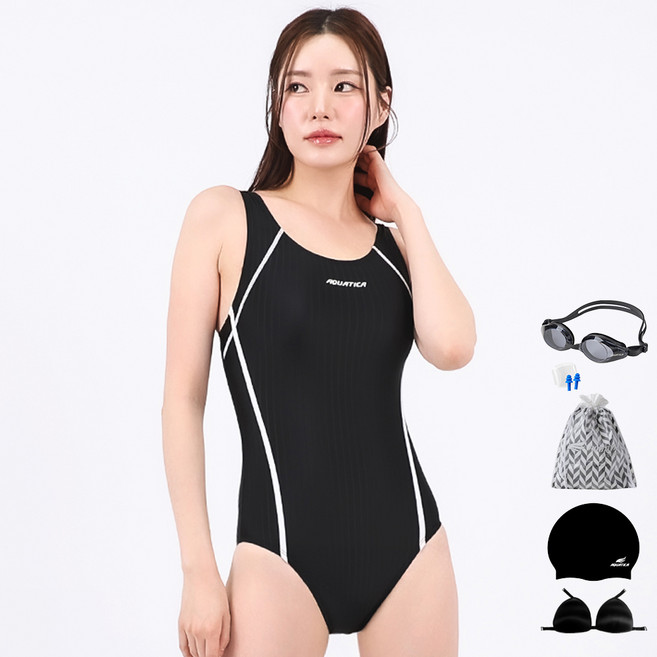 아쿠아티카 여성용 원피스 수영복 + 일반용수경 6종세트