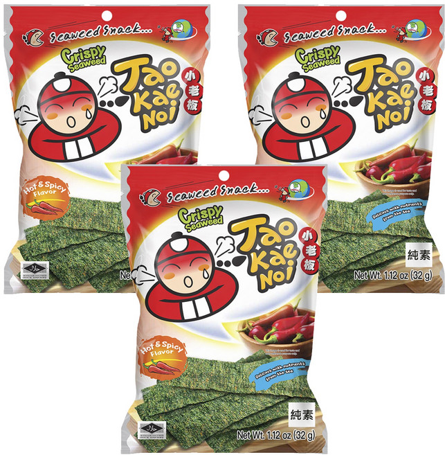 TAO KAE NOI 小老板 厚片海苔 辣香味, 32g, 3包