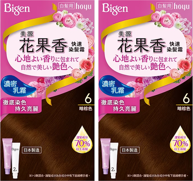 Bigen 美源 花果香快速染髮霜, 6暗棕色, 2盒