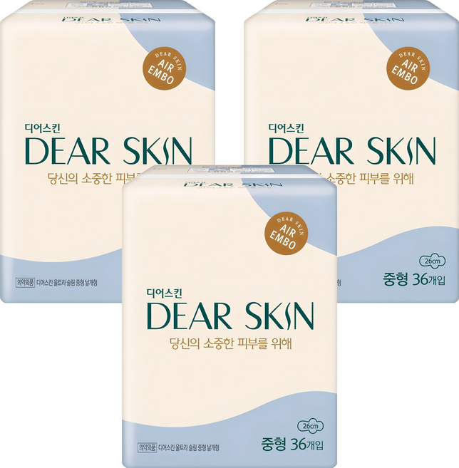 디어스킨 울트라 슬림 날개형생리대, 중형, 36개입, 3개