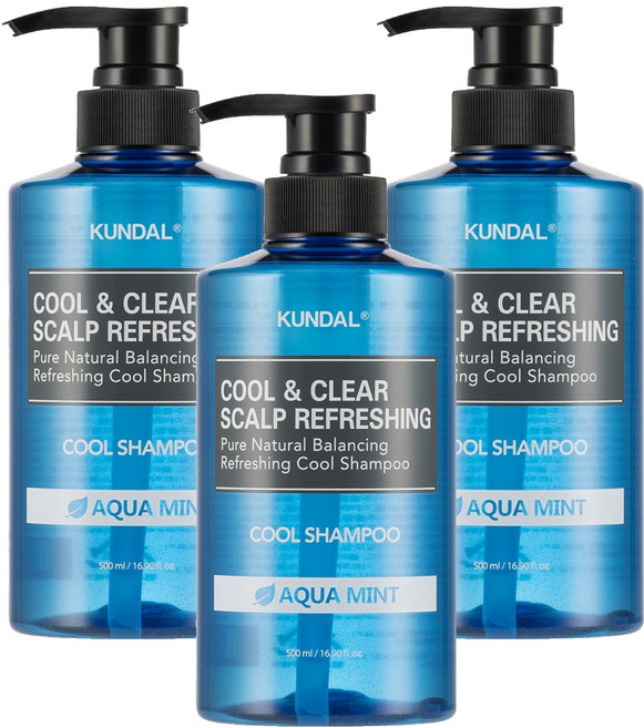 쿤달 리프레싱 쿨 샴푸 아쿠아민트향, 500ml, 3개