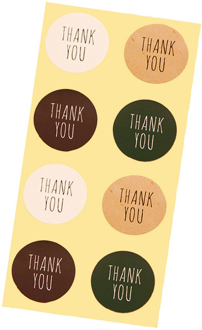 아이엔피 봄91 국산 내추럴 도시락 스티커, 원형 땡큐, 80개