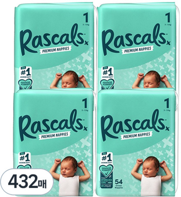 라스칼프렌즈 프리미엄 밴드형 기저귀, 432매, 1단계