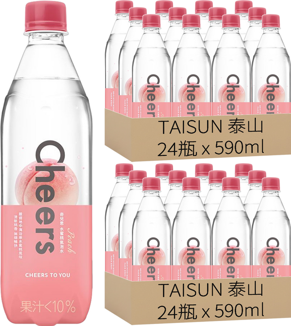 TAISUN 泰山 Cheers Peach 水蜜桃氣泡水, 48瓶, 590ml