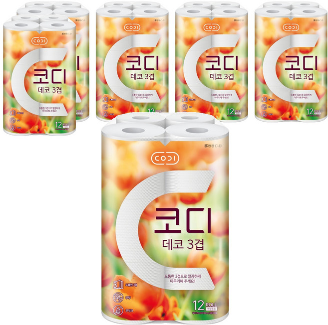 코디 3겹 데코 롤화장지, 27m, 12롤, 6개