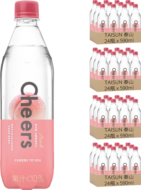 TAISUN 泰山 Cheers Peach 水蜜桃氣泡水, 96瓶, 590ml