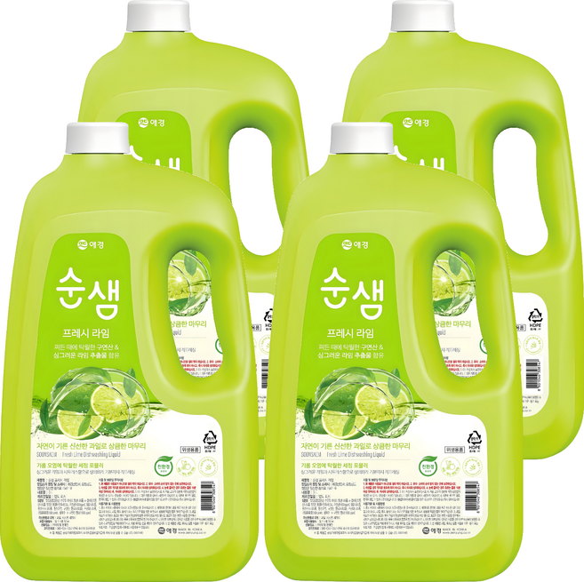 순샘 프레시 라임 주방세제, 3L, 4개