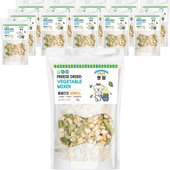 제이그린푸드 반려동물 오독오독맛집 동결건조 간식, 야채믹스, 20g, 12개