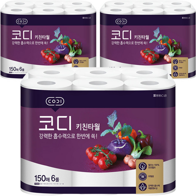 코디 키친타월, 6롤, 3개