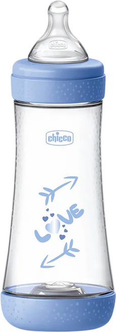 chicco Perfect 5 完美防脹PP奶瓶 三孔, 藍色, 300ml, 1個