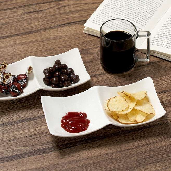 아트웨어 직사각 2구 나눔접시 20cm, 화이트, 2개