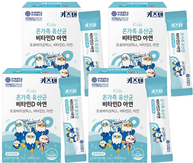 키즈텐 온가족 유산균 비타민D 아연, 60g, 4개