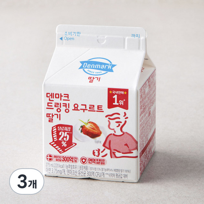덴마크 드링킹 요구르트 딸기, 275ml, 1개입, 3개