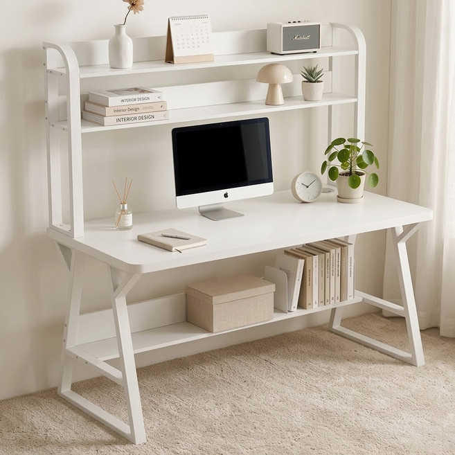 코멧 수납 선반형 철제 책상 1000, 화이트